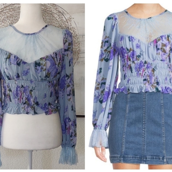 New Free People Puff Sleeve Top Size M - Picture 1 of 16